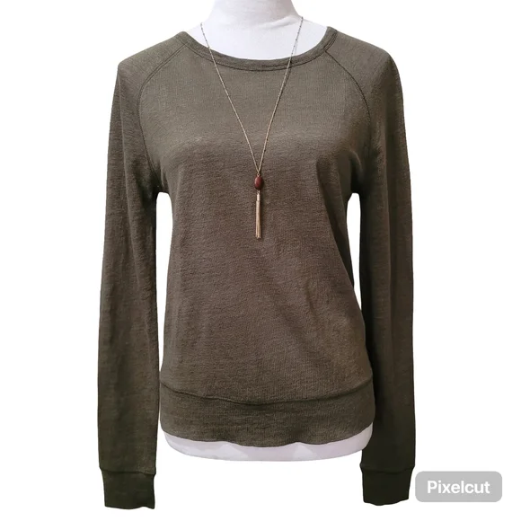 Vince • 100% Linen Long Sleeve Slub Pullover Shirt in Olive Drab Green Sz M - Picture 4 of 12